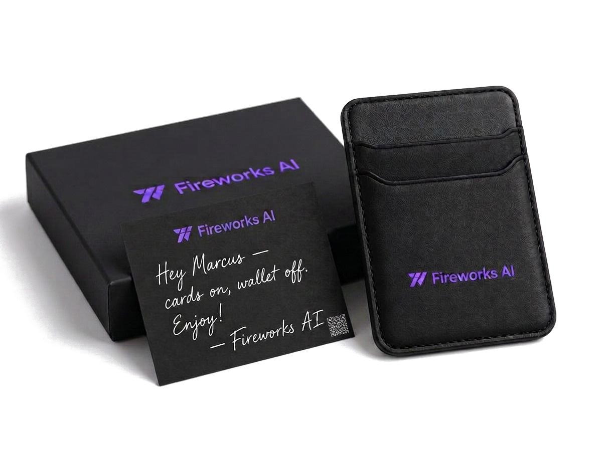 Branded magnetic phone card wallet with matching packaging and handwritten note