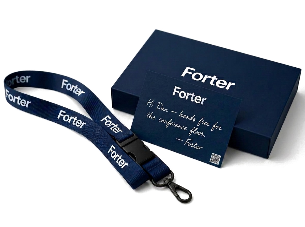 Branded phone lanyard with matching packaging and handwritten note